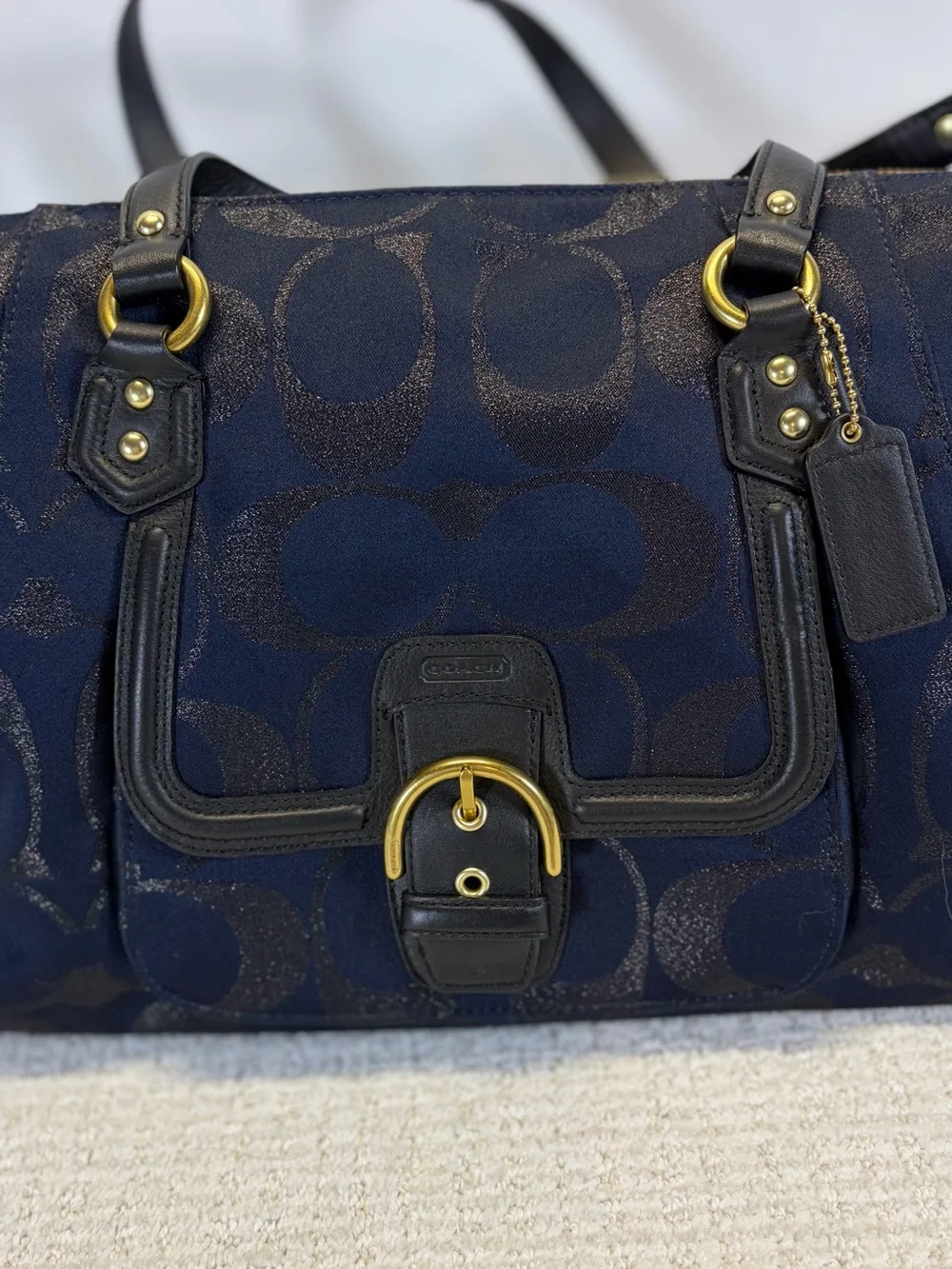 Coach NWT F26243 Signature Metallic Midnight Large Satchel Bag